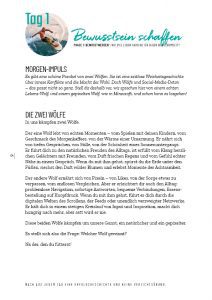 Tag 1 im Workbook Bewusst Offline mit Morgen-Impuls und der Parabel der zwei Wölfe