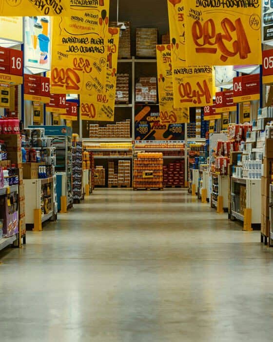 Reizüberflutung im Supermarkt: ein Gang voller greller Angebotsschilder, ein Dauerreiz für das Nervensystem
