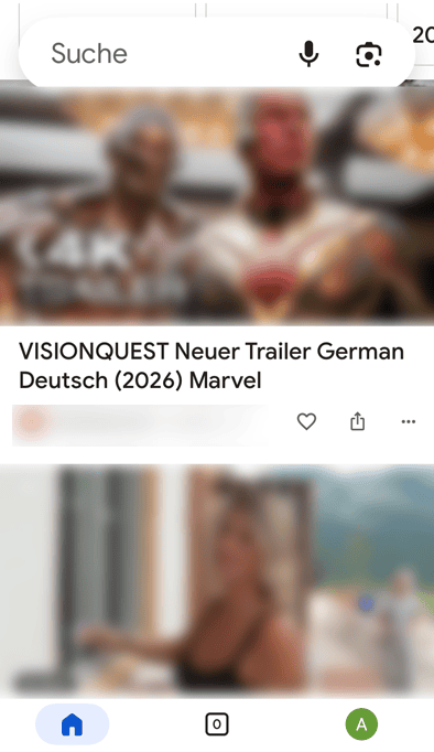 Screenshot der Browser-Startseite, mit Nachrichten-Feed.